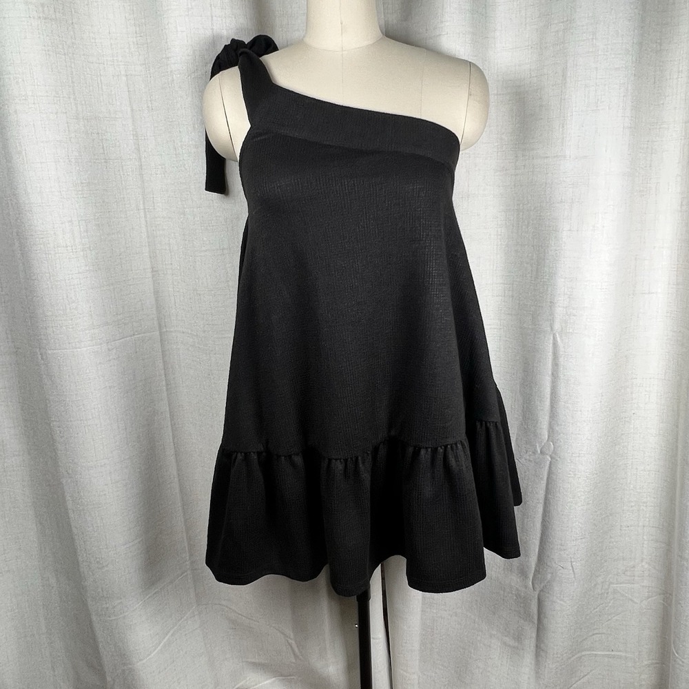 NEW! Free People Avery One Shoulder Black Mini Dress XS Asymmetrical Babydoll